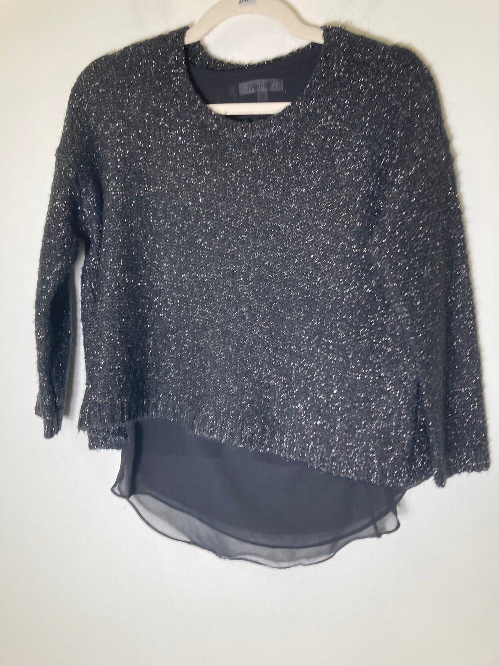 Jennifer Lopez Black Sparkle Long Sleeve Layered Sweater Sz XS